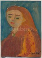 Anna Margit jelzéssel: Női portré. Olaj, farost. Alján sérült. 25x18 cm