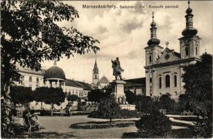 1911 Marosvásárhely, Targu Mures; Széchenyi tér, Kossuth park, Bodor kút, Takarékpénztár. Porjes S. Sándor kiadása / square, park, musical fountain, savings bank (Rb)