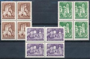 1960-1961 Várak (I.) 3Ft, 5Ft + Várak (II.) 4Ft vízjel nélküli négyestömbökben