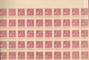 1903. 40K okmánybélyeg próbanyomat ívdarab (50 bélyeg) enyvezetlen kartonpapiron (kis hibák) / 50K Stempelmarke Probedruck auf Kartonpapier, ohne Gummi, Bogenteil von 50 Stk. (kl. Fehlern)