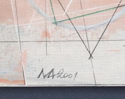 Matzon Ákos (1945-): "G.G. 2." (konstruktivista kompozíció), 2001. Akril, karton, jelezve ...
