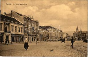 1916 Kassa, Kosice; Fő utca alsó része, Kassai jelzálogbank, Jónap Herman, Friedman testvérek üzlete. Nyulászi Béla kiadása / street, bank, shops (EK)