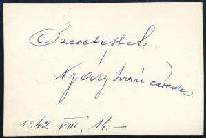 1942 Nyáry Iván ezredes portréja, hátoldalon aláírt fotó, 6×9 cm