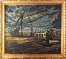 Bárczy jelzéssel, 1930-as évek: Itatás. Olaj, vászon, jelzett. Apró sérüléssel. Dekoratív, kissé kopott fakeretben, 60×68 cm