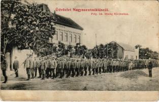 1913 Nagyszentmiklós, Sannicolau Mare; Polgári fiúiskola, ifjúság kivonulása. Kuharik fényképész felvétele / boys' school assembly (gyűrődések / creases)
