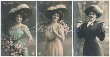 6 db RÉGI színész képeslap: Emmy Wehlen, Betty Darmand egy levelezésből / 6 pre-1945 actress postcards