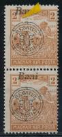 Nagyvárad 1919 Arató 2f függőleges pár, az felső bélyeg törött kör lemezhibával (betapadás / gum disturbance) Bodor vizsgálójellel