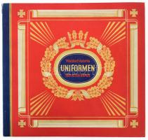 cca 1930 Uniformen. Der Alten Armee. München, én., Waldorf-Astoria Zigarettenfabrik G. M. B. H., 24 sztl. lev. Német nyelvű cigaretta gyűjtőkép album rajta német uniformisokkal. Nem teljes: 312 cigaretta gyűjtői kép helyett csak 110 képpel. Kiadói papírkötés, a gerincen kis sérüléssel, kopott borítóval, de alapvetően jó állapotban.