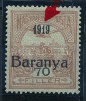 Baranya I. 1919 Turul 70f antikva számokkal, Bodor vizsgálójellel