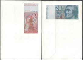 Svájc 1972-1992. 10Fr bélyegzett, pecsételt bankjegyes borítékban + 1972-1992. 20Fr bélyegzett, pecs...