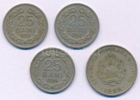 Románia 1952-1954. 25b Cu-Ni (3db, 2xklf) + 1955. 50b Cu-Ni T:XF,VF Romania 1952-1954. 25 Bani Cu-Ni (3pcs, 2xdiff) + 1955. 50 Bani Cu-Ni C:XF,VF Krause KM#85, KM#86