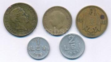 Románia 1930. 5L Ni-sárgaréz "I. Mihály" + 1930. 10L Ni-sárgaréz "II. Károly" + 1946. 2000L Ni-sárgaréz "I. Mihály" + 1951. 1L Al + 1951. 2L Al T:VF,F Romania 1930. 5 Lei Ni-brass "Mihai I" + 1930. 10 Lei Ni-brass "Carol II" + 1946. 2000 Lei Ni-brass "Mihai I" + 1951. 1 Leu Al + 1951. 2 Lei Al C:VF,F