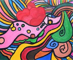 NA jelzéssel: Színes formák. Olaj, vászon. Kartonra kasírozva, 40×50 cm