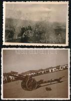1942 Magyar királyi honvédség ágyúi, 2 db fotó, az egyik hátoldalon feliratozva, 6×8 és 7×9 cm