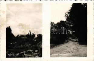 1942 Kovászna, Covasna; Református templom, utca részlet / Calvinist church, street view. photo (fl)