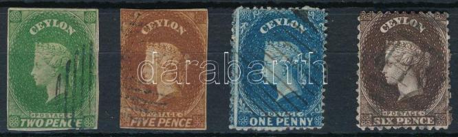 Ceylon 4 db klasszikus bélyeg 1857-től (Mi EUR ~320.-)