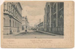 1900 Temesvár, Timisoara; Gyárváros, Jókai Mór utca, zsinagóga / Vorstadt Fabrik, Jokai Morgasse / street view, synagogue (b)