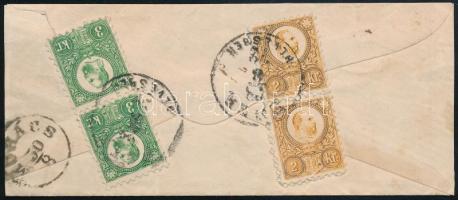 1872 Ajánlott levél 3 x Réznyomat 2kr + 3 x 3kr bélyeggel / Registered cover with 3 x Mi 8-9 "E...