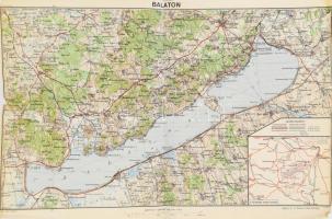 1935 A Balaton térképe, melléklet a Turisták Lapja 1935. VI.-VII. számához, kiadja a m. kir. Balatoni Intéző Bizottság, 29x45 cm Körbe vágva