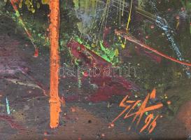 Szántó András (1946-): Nagybányai utcarészlet Szent István-toronnyal. Olaj, vászon. Jelezve jobbra l...