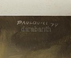 Paulovics László (1937-2024): Jelenet, 1979. Tempera, fa. Jelezve jobbra fent. Fakeretben. 70x50 cm