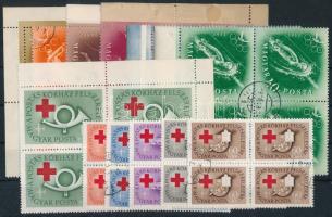 Kis tétel, benne 1952 Olimpia Helsinki sor 4-es tömbökben és 1957 Postáskórház sor 4-es tömbökben + 50 db bélyeg, 2 db stecklapon