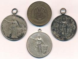 Exner Károly (1850-1919) DN(~1920-1933) "Budapesti Egyetemi Athletikai Club versenydíja / VIRTVTI ET FORTITVDINI" kétoldalas fém díjérem bronz fokozata (33,5mm) + ~1930-1940. "Magyar Athletikai Szövetség Kerületi Bajnoksága" kétoldalas díjérem füllel (3x), ebből "Arkanzas B.P." gyártói jelzéssel (2x) + "Ludvig" gyártói jelzéssel (1x), (~40mm) T:XF,VF, patina