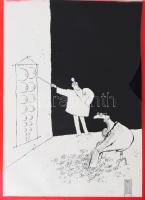 Rau Tibor (1934-2009): Humoros erotikus karikatúra. Tus, papír, jelzett. 40x30 cm