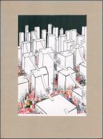 Rau Tibor (1934-2009): Biciklizők (karikatúra). Nyomat, papír, jelzett. 30x20 cm. Paszpartuban.