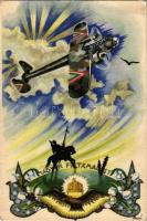 1942 Magyar feltámadást! katonai repülőgép / Hungarian irredenta propaganda art postcard, military aircraft s: Bozó (EB)