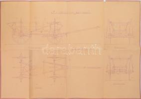 Parasztszekér, országos jármű 1:10 arányú négy nézetű rajza, hajtott