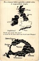 Ha a trianoni békét a győzőkre szabták volna. A megcsonkított Anglia. Kiadja a Magyar Nemzeti Szövetség / Trianon peace treaty, map of a lesser Great Britain, Hungarian irredenta propaganda (EB)