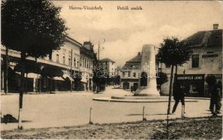 1917 Marosvásárhely, Targu Mures; Petőfi emlékmű, Rosenfeld Jenő üzlete. Révész Béla kiadása / monument, shops + "K.U.K. ETAPPENPOSTAMT 265" (fl)