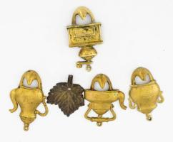 5 darab bronz konyhai akasztó, m: 8,5 cm