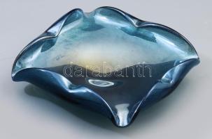 Cseh kéken színezett irizáló üveg asztaldísz, jelzés nélkül, hibátlan, 18x18 cm