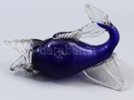 Murano kéken színezett üveghal, 25x17 cm