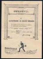 cca 1914 A Statisztikusok úri kuglizó társasága szecessziós, humoros rajzokkal illusztrált meghívója zártkörű műsoros estélyre, hajtásnyommal, jó állapotban