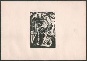 Csavlek András (1942-): Cím nélkül. Linómetszet, papír, jelzett 14x9 cm