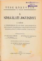 Kéler Tibor - Straub Sándor: A szolgálati jogviszony. I. rész: A kereskedelmi és az ipari alkalmazottak szolgálati viszonyaira vonatkozó hatályos jogszabályok és bíróságaink gyakorlata. Összeáll.: - - . Bevezetéssel ellátta és átnézte: Schwicker Richard. Tébe Könyvtár 50. sz. Bp., 1929, Tébe (Athenaeum-ny.), 372 p. Aranyozott egészvászon-kötésben, kissé kopottas borítóval és gerinccel, kissé szakadt címlappal, helyenként kissé foltos lapokkal, Dr. Széll György zalaegerszegi ügyvéd tulajdonosi bélyegzőivel.