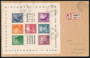 1938 Eucharisztikus blokk ajánlott levélen Svájcba