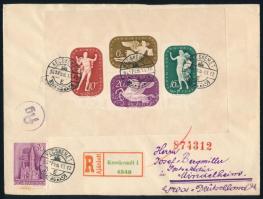 1941 Művész blokk díjkiegészítéssel ajánlott levélen Németországba