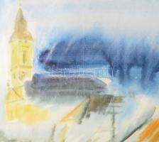 Sulyok Teréz (1959-): Tihanyi látkép. Akvarell, papír, jelzett, keretben 34x54 cm