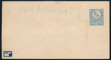1871 Használatlan 10kr díjjegyes boríték, felül a díjjegyen festékhiány (rozsdafoltok / stain spots)