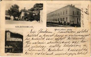 1904 Szilágysomlyó, Simleu Silvaniei; Állami elemi iskola, református templom. Heimlich K. kiadása /...
