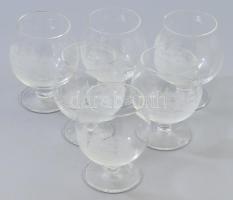 Hajó mintával csiszolt talpas rumos pohár garnitúra, 6 darab, hibátlan, m: 8,5 cm
