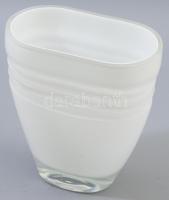 Art deco kétrétegű tejüveg váza, jelzés nélkül, hibátlan, m: 15 cm