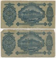 1930. 20P (2x) T:VG, középső hajtás mentén szakadás
Hungary 1930. 20 Pengő (2x) C:VG, tear at the m...