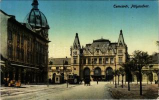 Temesvár, Timisoara; Pályaudvar, vasútállomás, villamos / railway station, tram (EK)