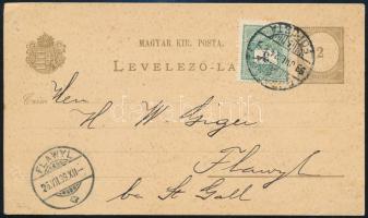 1899 Díjkiegészített díjjegyes levelezőlap Svájcba küldve