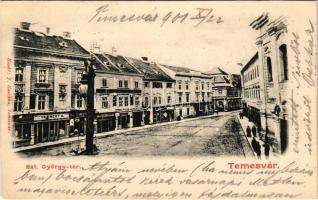 1901 Temesvár, Timisoara; Szent György tér, Várneky A., Fischer, Schwarcz üzlete. Kiadja Raschka / Sanct Georgs-Platz / square, shop